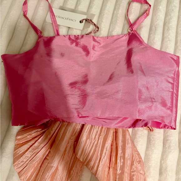 LoveShackFancy Pink Satin Top with Jewel and Bow (The Vima Crop Top) - Picture 3 of 4
